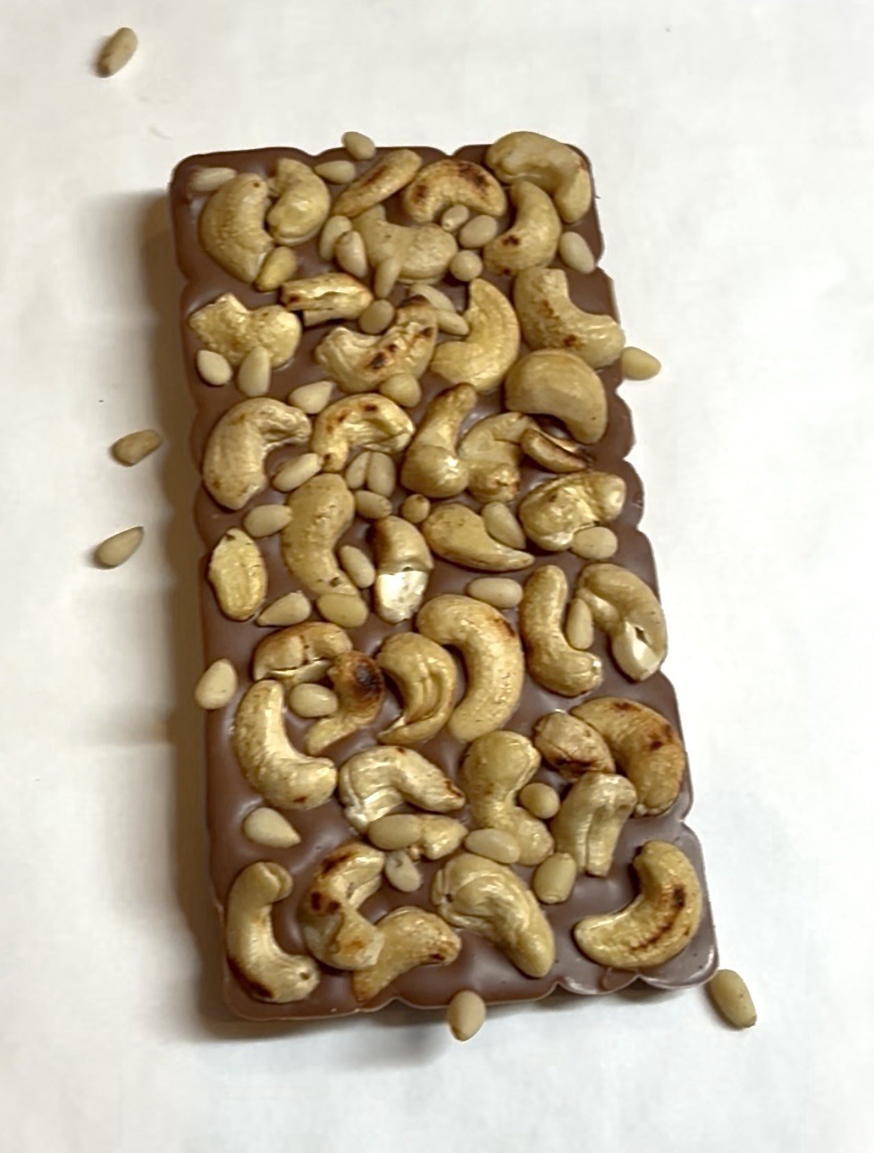 MILK CHOCOLATE BAR whole Cashew Pine nuts LIMITED EDITION handmade bar 100g.