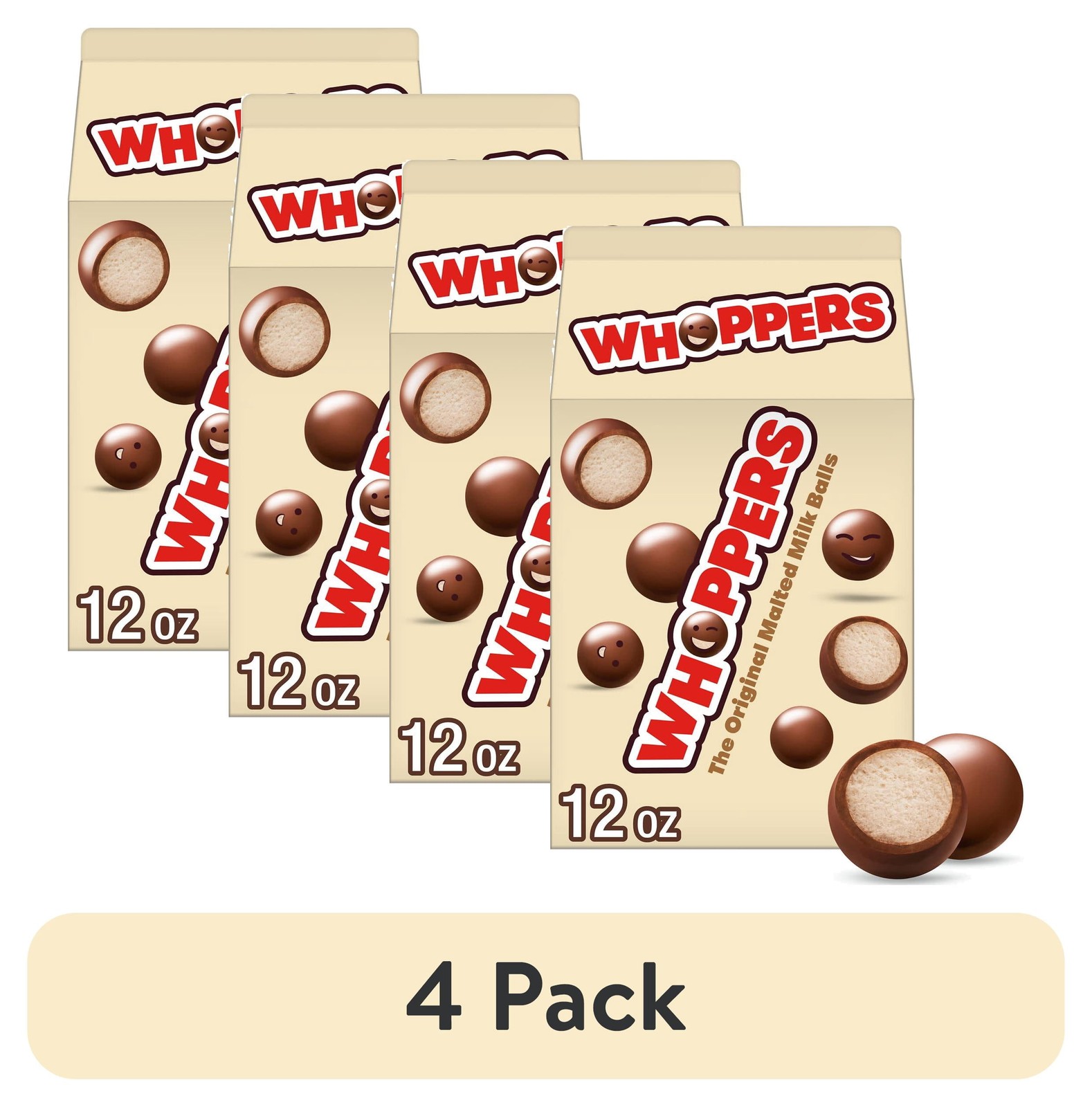 (4 pack) Whoppers Malted Milk Balls Candy, Carton 12 oz || Free Shipping