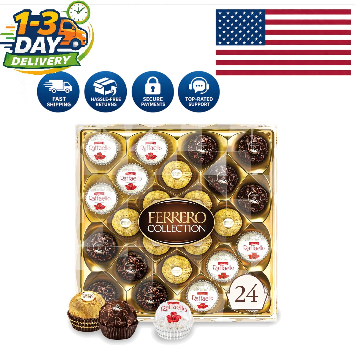 Luxurious 24 Count Assorted Chocolate Box – Hazelnut, Dark Chocolate & Coconut