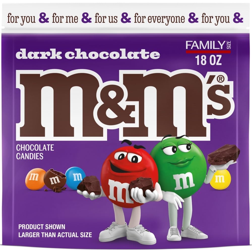 M M S Dark Chocolate Candy Family Size 18 Ounce Resealable Bag for Sharing