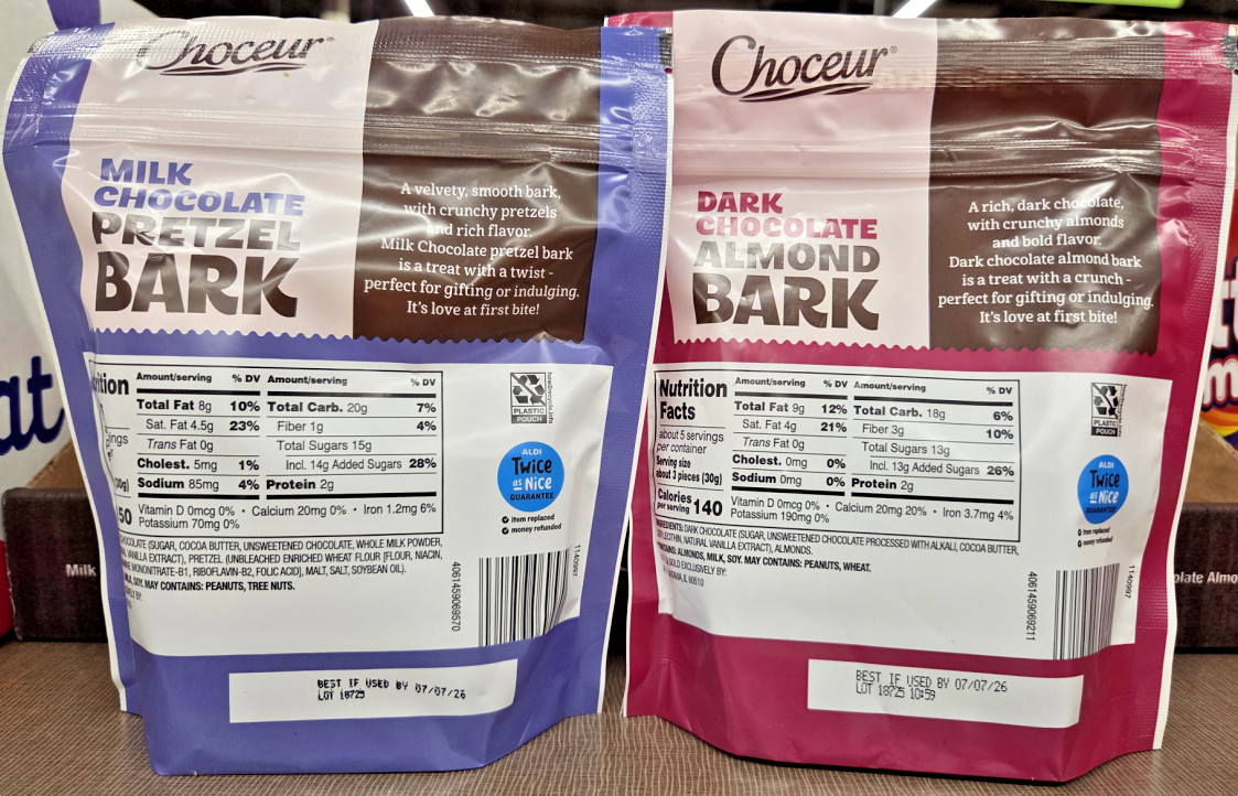 Choceur Milk Chocolate Pretzel Bark & Dark Chocolate Almond Bark 5oz (2 Bags)