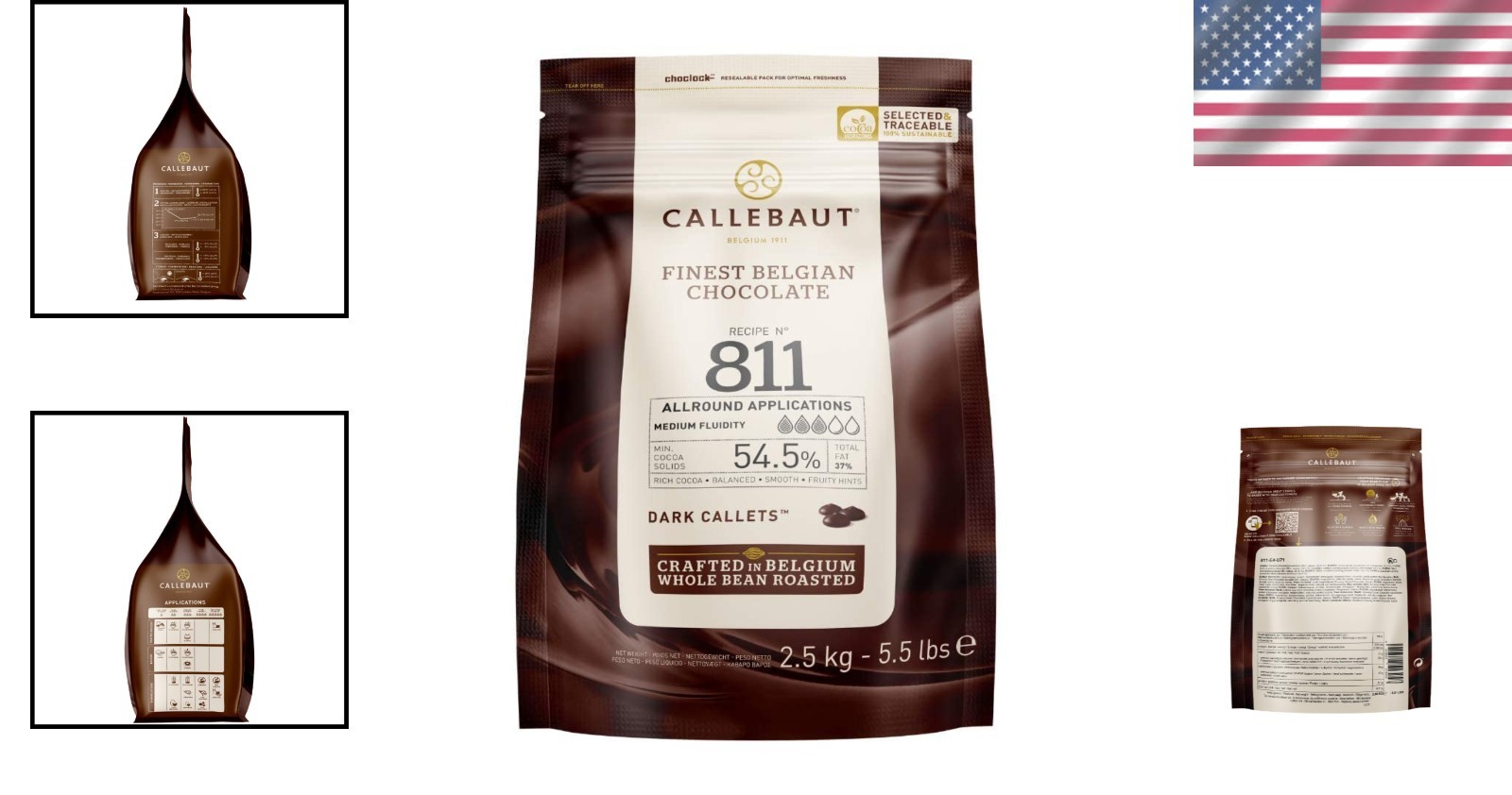 Belgian Dark Chocolate Callets 54.5% Cocoa, 5.5 Lbs, Semisweet Baking Chips
