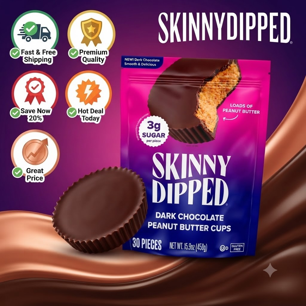 Skinny Dipped Dark Chocolate Peanut Butter Cups 30 Count Pack Keto Snack