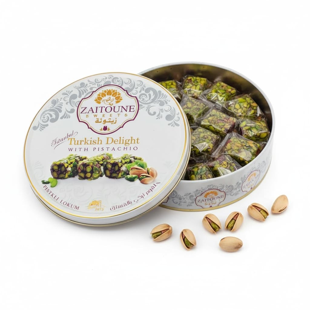 Zaitoune Pistachio Covered Turkish Delight – 0.55 lb | Stuffed with Delicious…