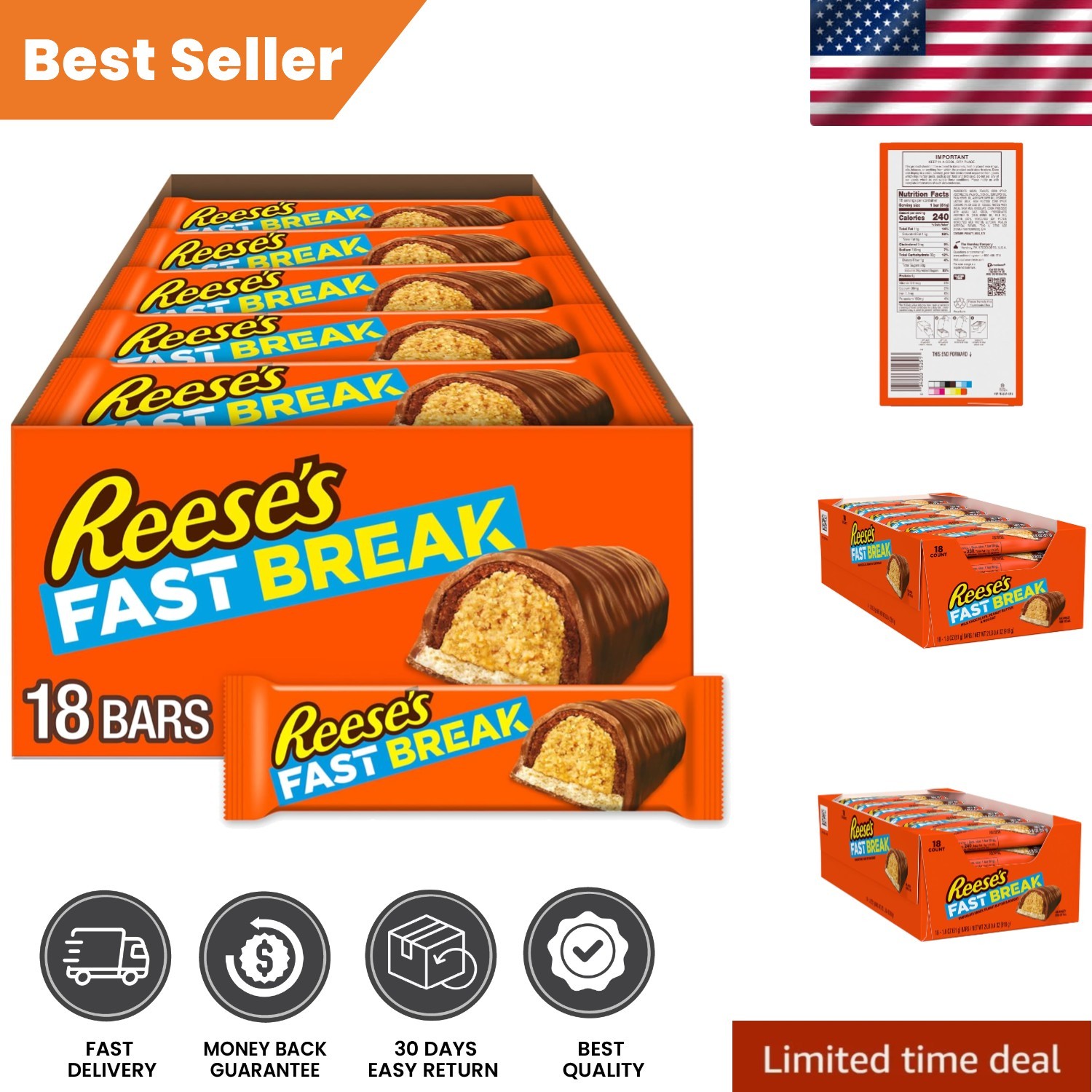 FAST BREAK Milk Chocolate Peanut Butter Nougat Bars – 18 Pack for Sweet Moments